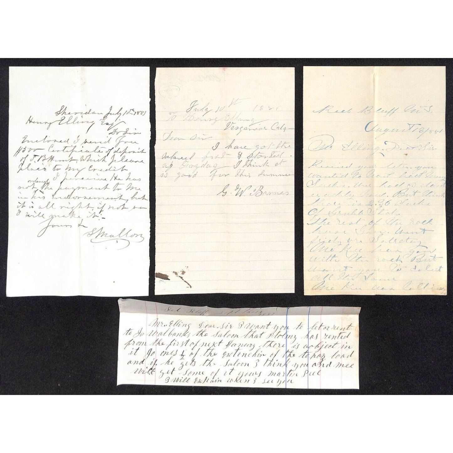 Henry Elling* Montana Group of 21 Mostly c1881 ALS & Notes to Henry Elling VGC