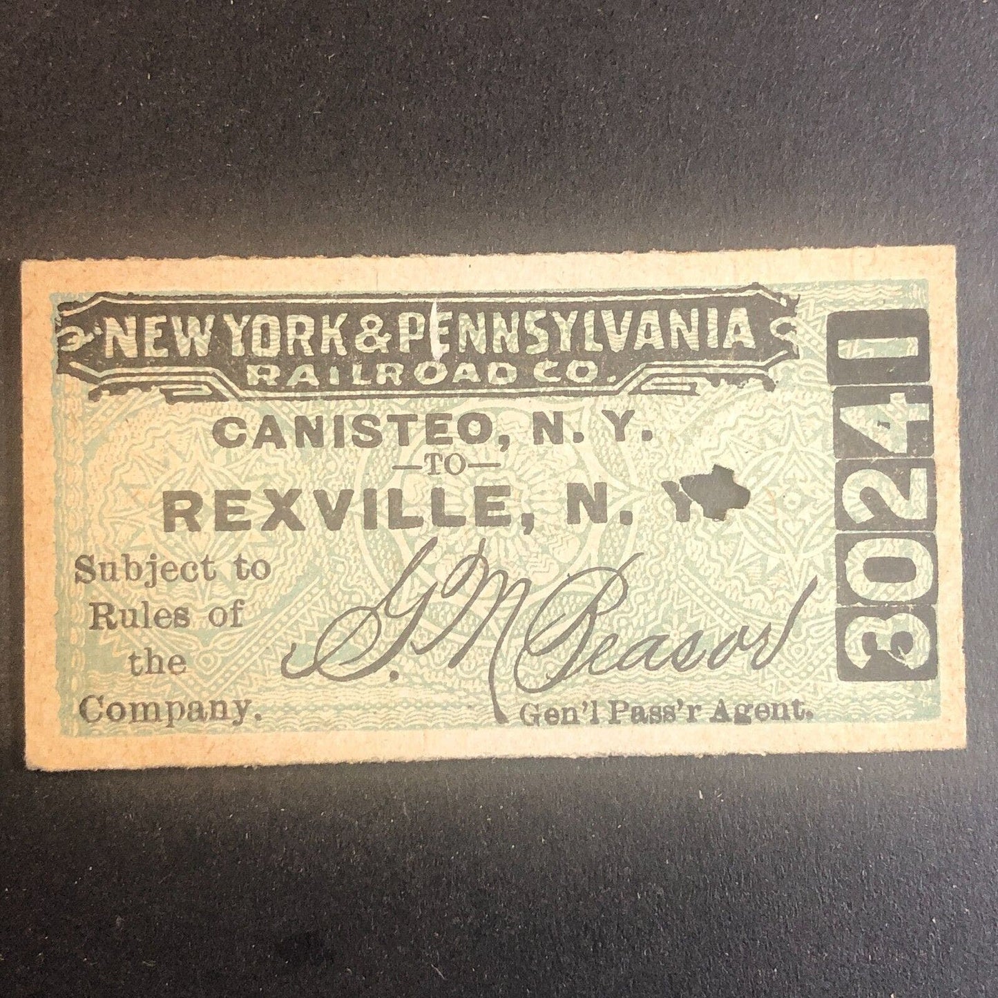 New York & Pennsylvania Railroad July 17 1917 Rexville, NY Ticket #30241