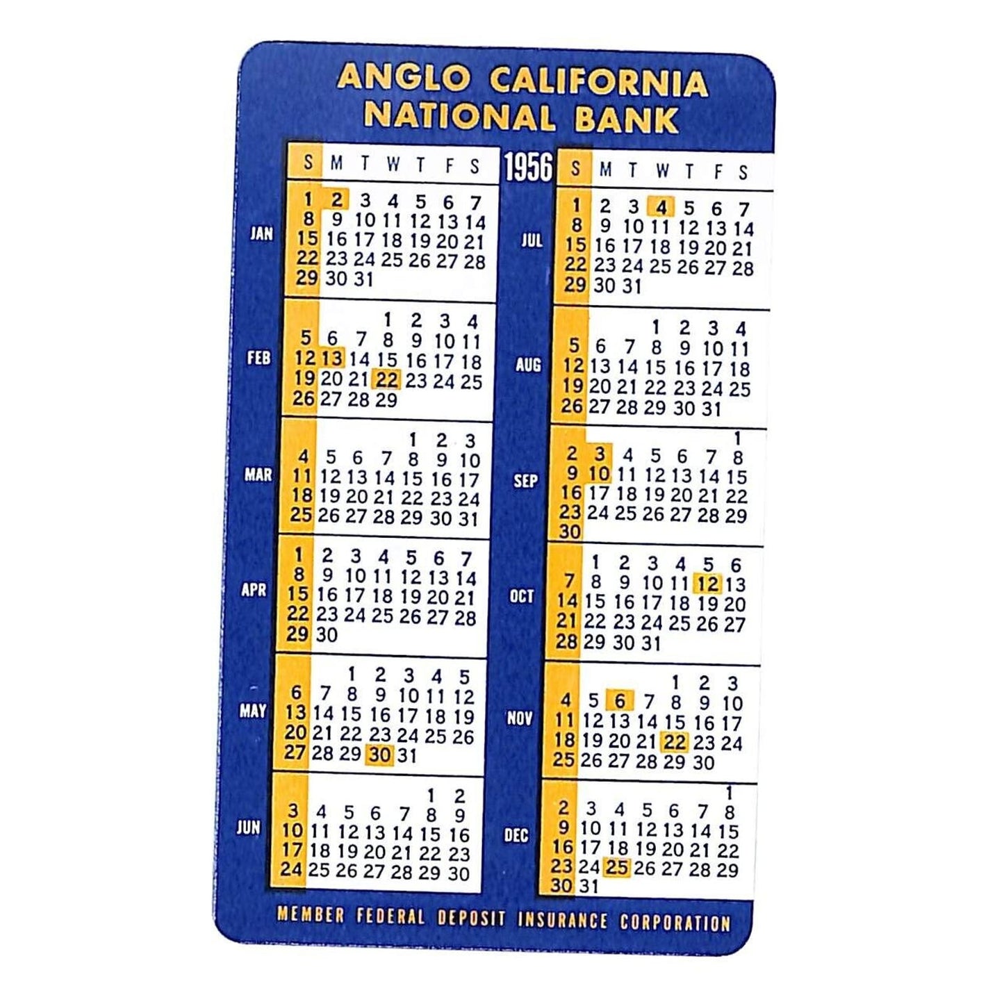 1956 Angelo California National Bank 1956 Pocket Calendar Anthropomorphic Watch