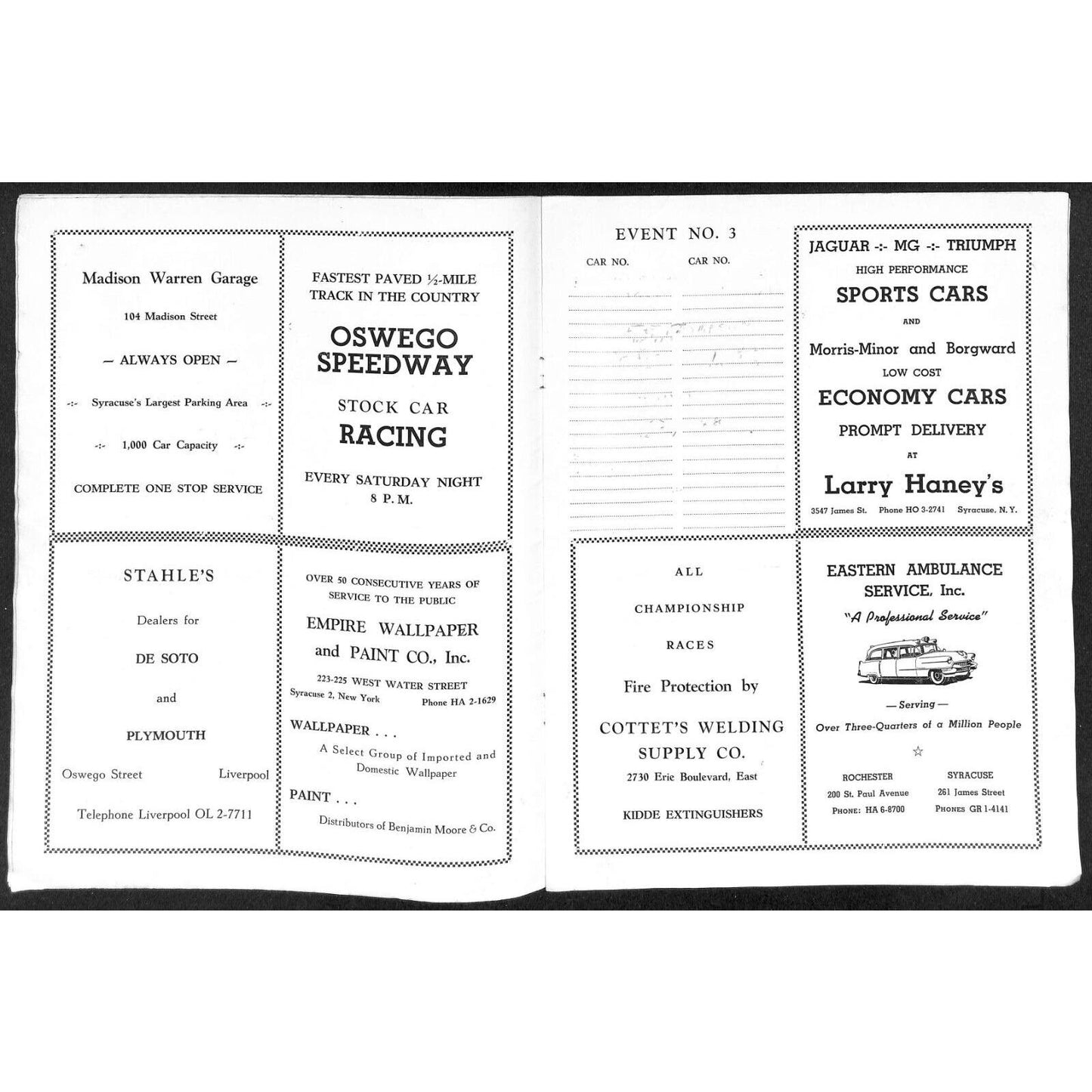 New York State Fair Auto Racing Program Stock Car 9/2 1957 20pp Scarce