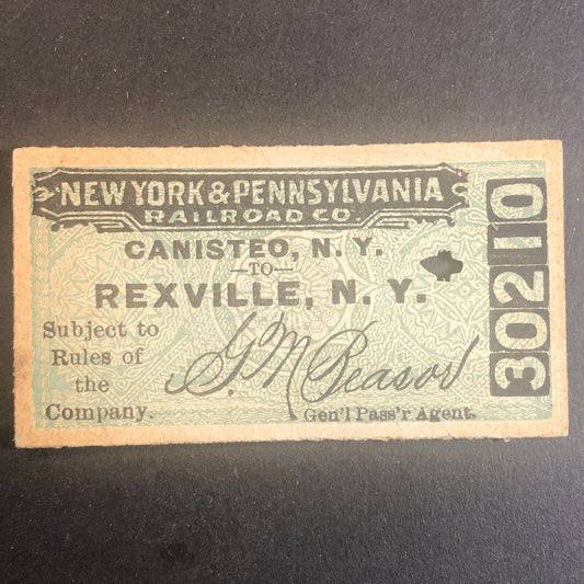 New York & Pennsylvania Railroad July 6 1917 Rexville, NY Ticket #30210