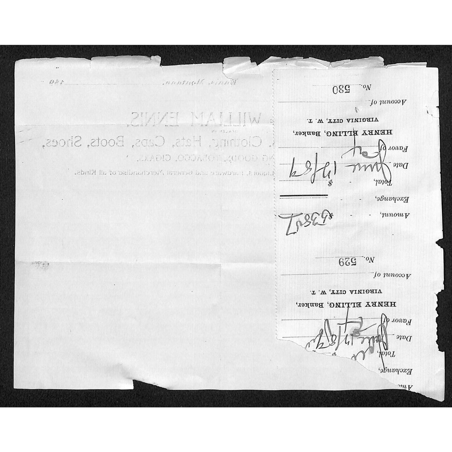 Ennis, MT 1895 William Ennis Groceries Clothing Hats Boots Billhead Buford*