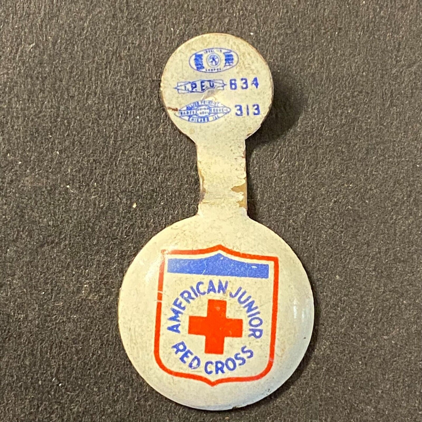 American Junior Red Cross Steel Fold Over Lapel Pin 5/8" - Vintage