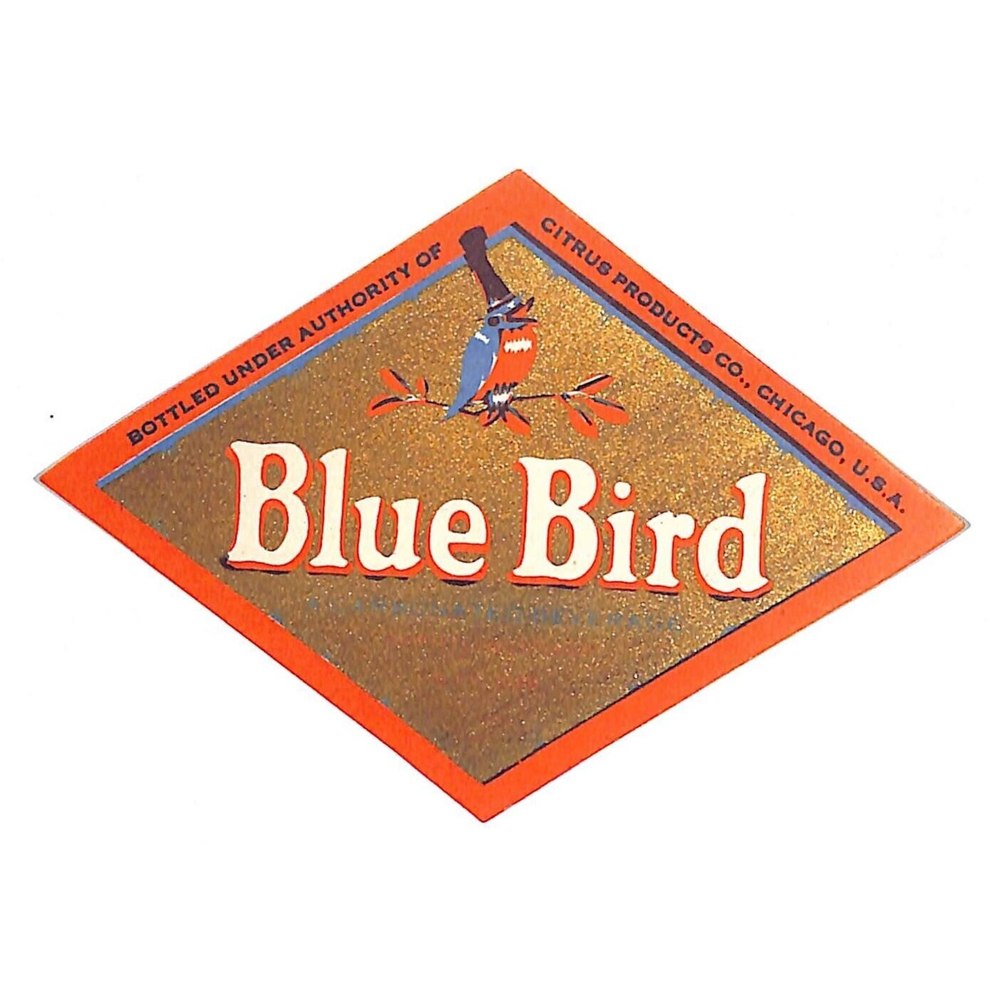 Blue Bird Carbonated Beverage Citrus Products Chicago Soda Bottle Label c1935-45