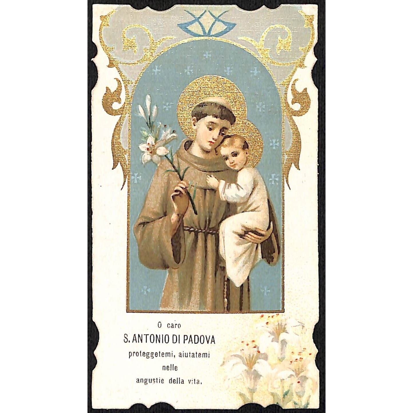 Italian Holy Card "Oh St. Anthony of Padua, Protect Me" Sept Gilt Ink 1912