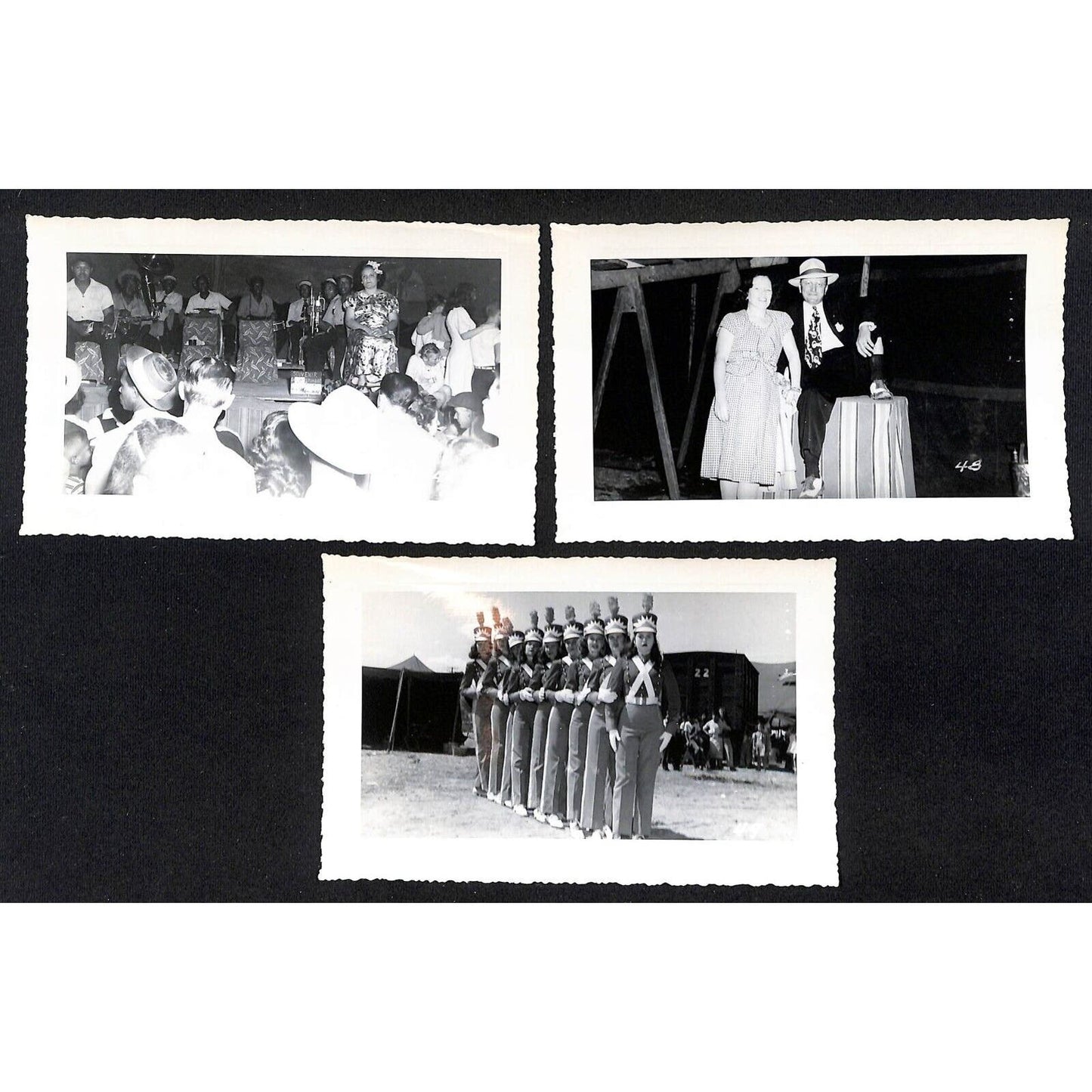 3 c1940's ? Circus Related Glossy Photos w/ Scalloped Edges & Emb. Borders