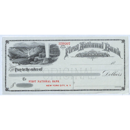 First National Bank Helena, MT 1880's Territorial Bank Check w/ Vignette #339207