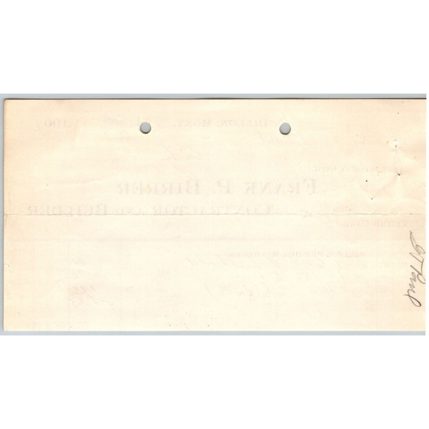 Dillon, MT Frank P. Birrer Builder Contractor 1906 Billhead G.T. Paul*