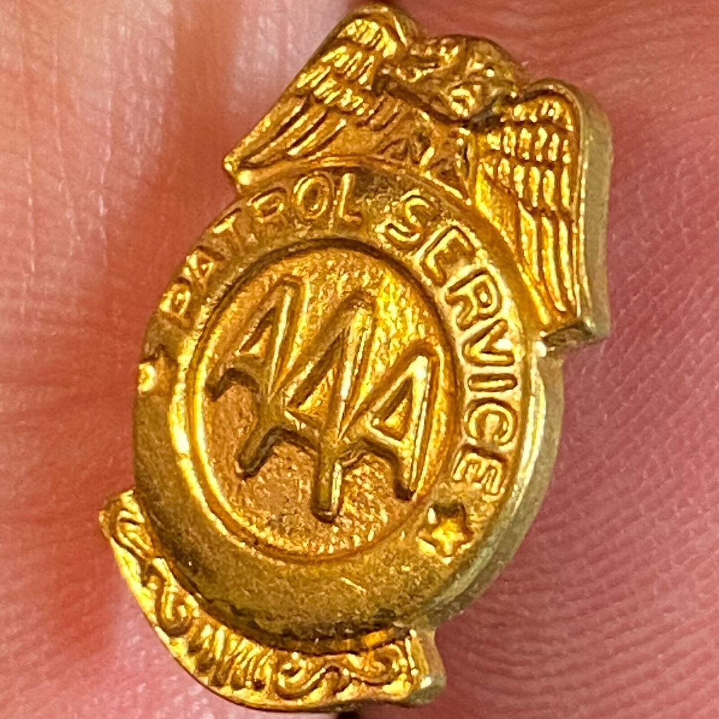 AAA Patrol Service Gold Colored Award Lapel Pin c1950's 17mm