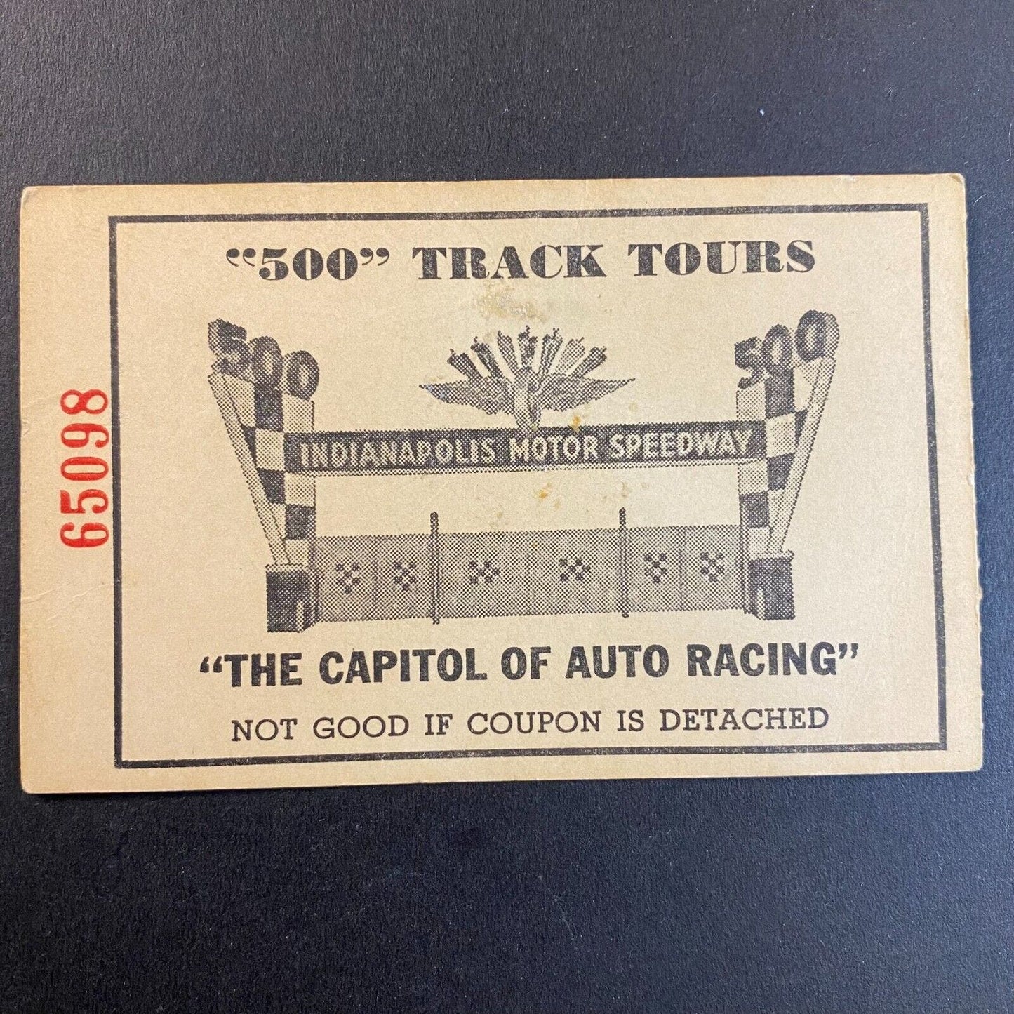 1963 Indianapolis Motor Speedway "500" Track Tour Ticket Stub