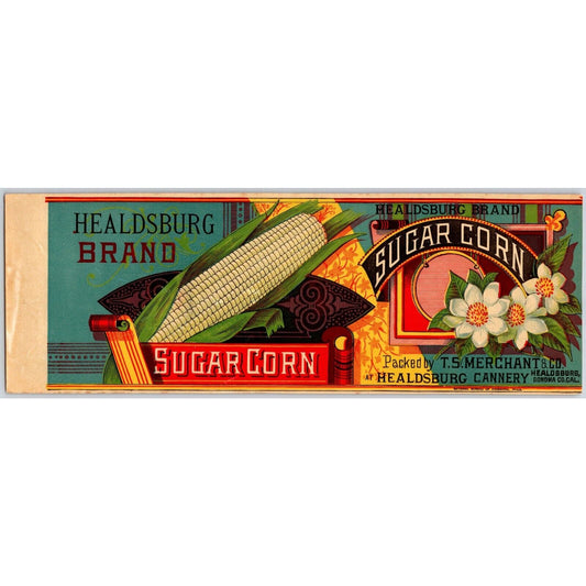 Healdsburg Sugar Corn Paper Can Label T.S. Merchant & Co. c1890's-1900's VGC