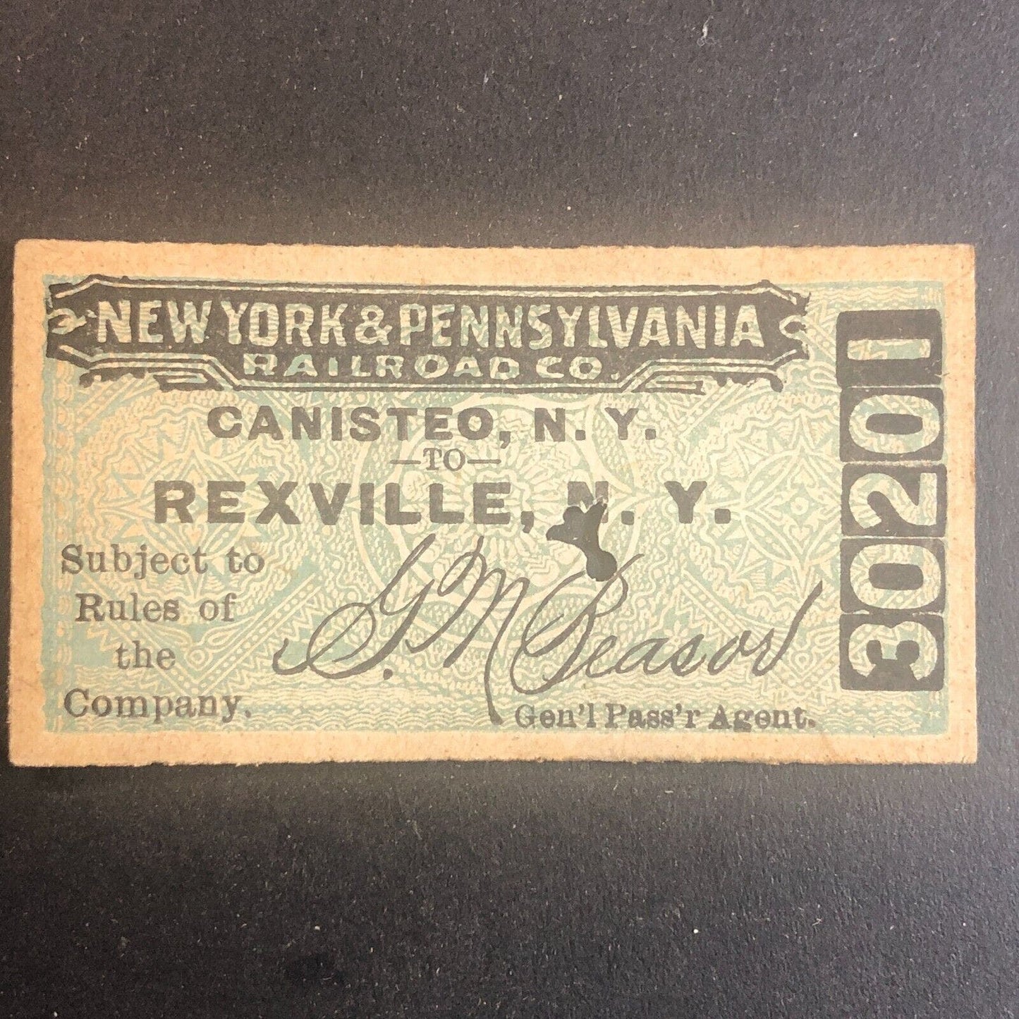 New York & Pennsylvania Railroad July 4 1917 Rexville, NY Ticket #30201