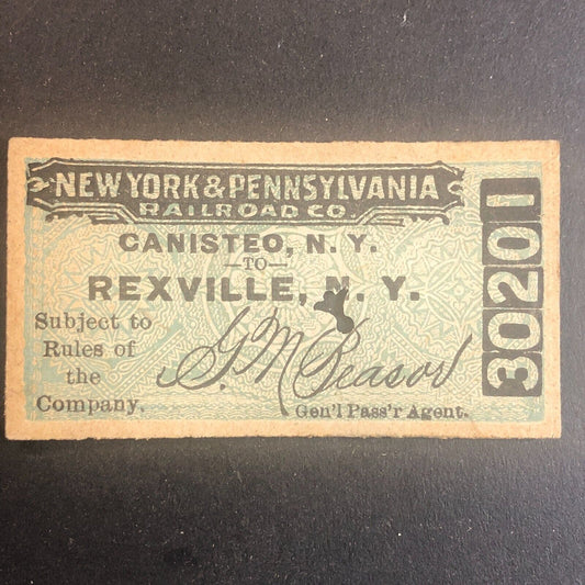 New York & Pennsylvania Railroad July 4 1917 Rexville, NY Ticket #30201