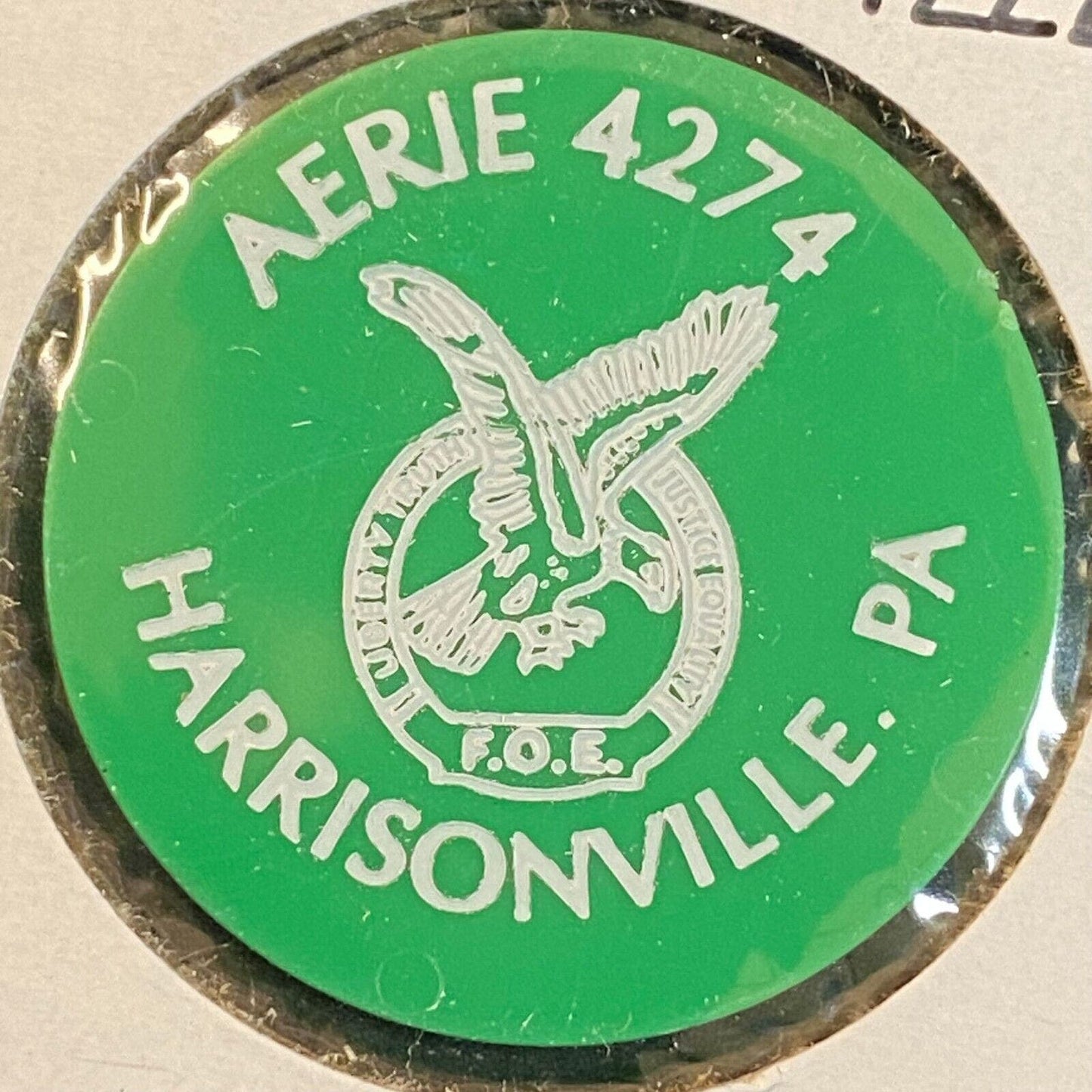 Harrisonville, F.O.E. #4274 c1970's-80's Plastic "G/F One Can Beer" Token