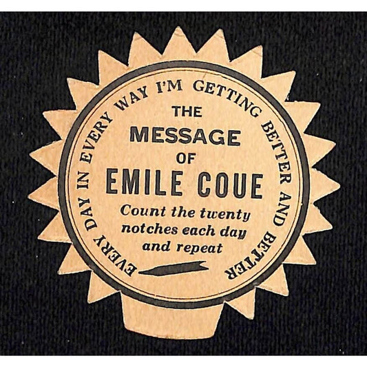 "The Message of Emile Coue" 20 Notch Counter Card c1923 Advertising Scarce
