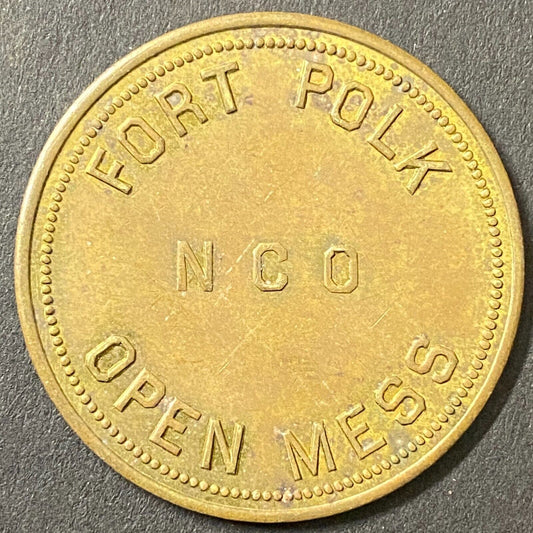 Fort Polk NCO Open Mess G/F $1 in Trade Token Brass Louisiana 35mm (#4)