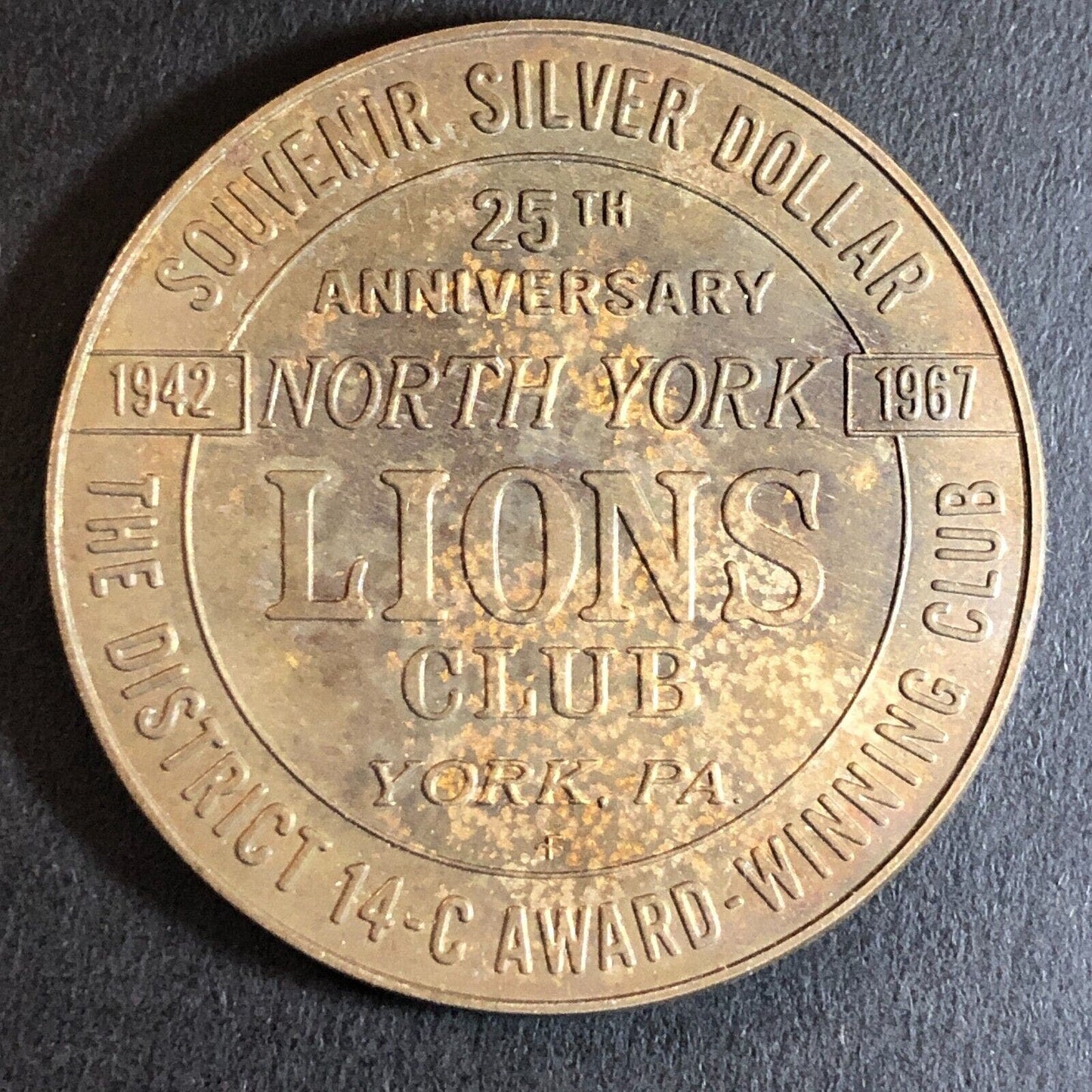 Lions International 50th Anniv. 1967 Colonial York, PA Medallion 39mm 25g