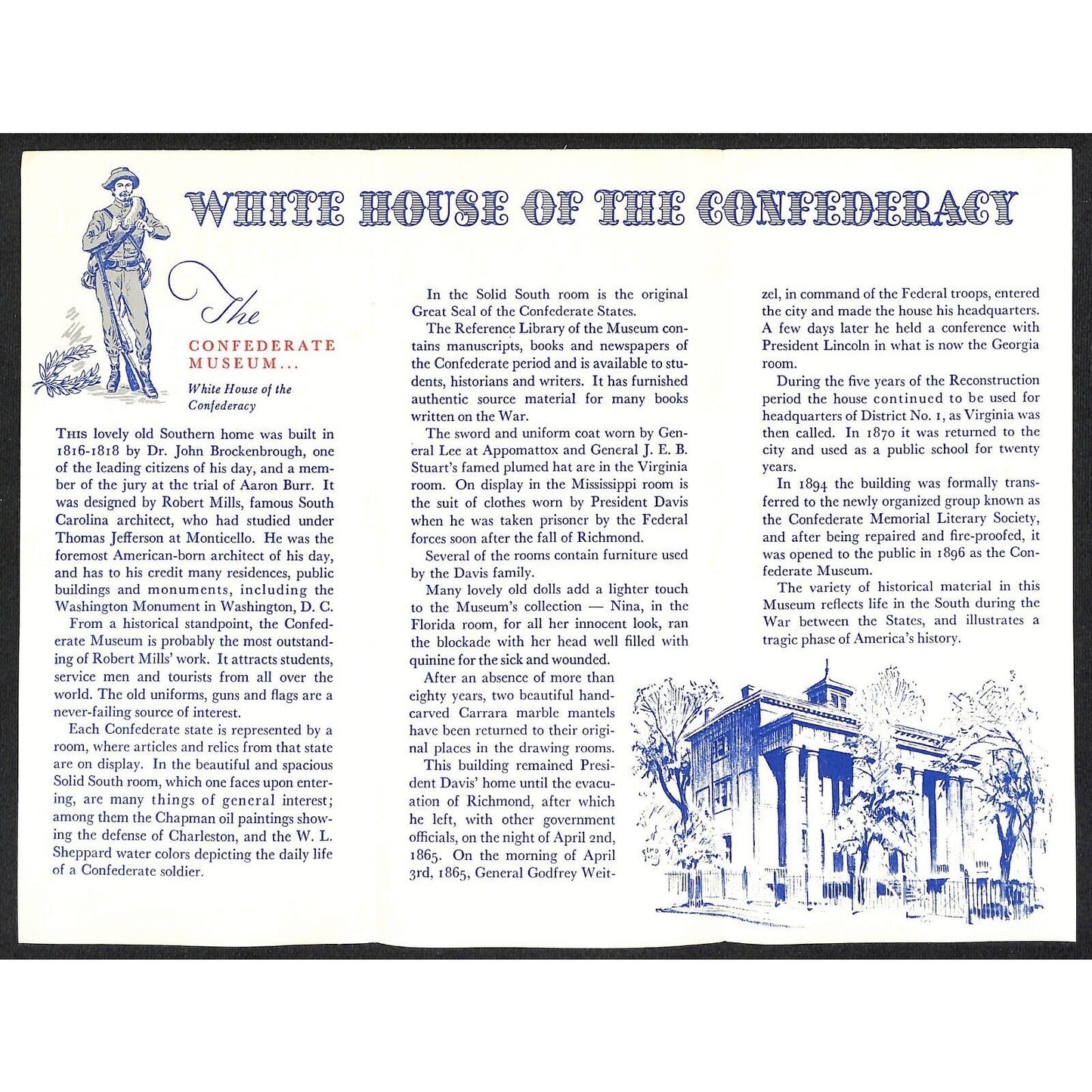 Virginia Confederate Museum c1960's-70 Travel Brochure VGC