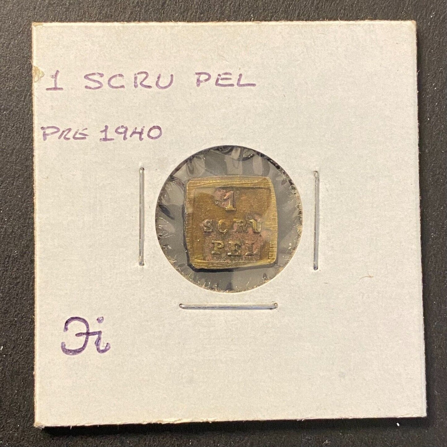 1 Scrupel "Scru Pel" Apothecary Weight Pre-1940 12 x 12mm Brass 1.3g
