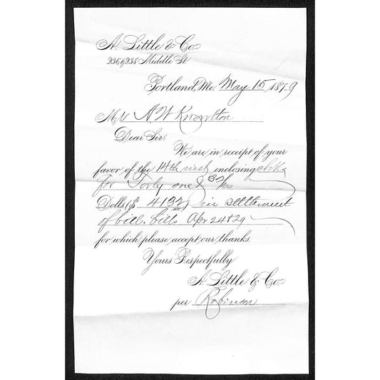 1879 A.W. Knowlton* Newburgh, ME A. Little & Co. Portland Dry Goods Receipt