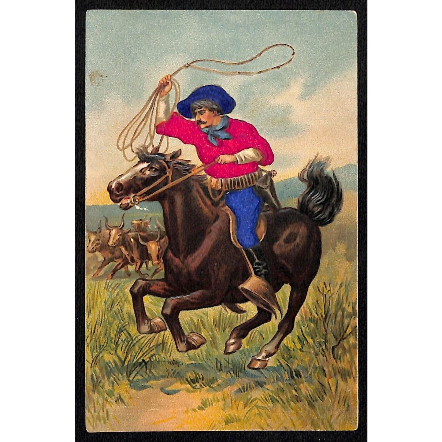 Cowboy on Horse w/ Rifle - Embossed w/ Applied Silk Clothes c1907 Postcard (#4)