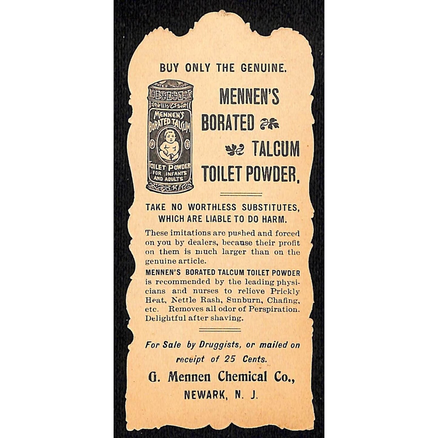 Mennen's Borated Talcum Toilet Powder Victorian Trade Card Bookmark VGC