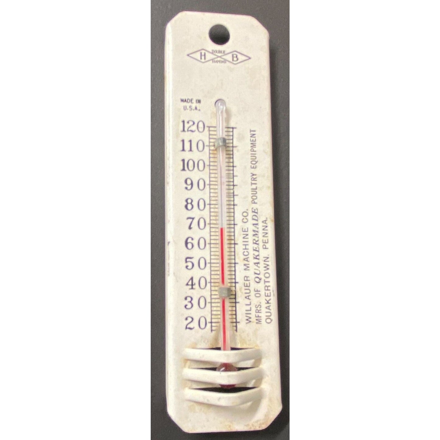 Quakertown PA Willauer Machine Co. Quakermade Poultry Small Adv. Thermometer VGC