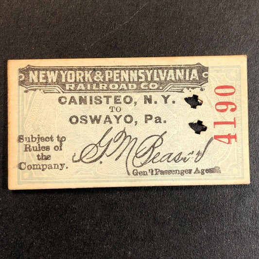 New York & Pennsylvania Railroad July 28 1917 Oswayo Ticket #4190 Scarce