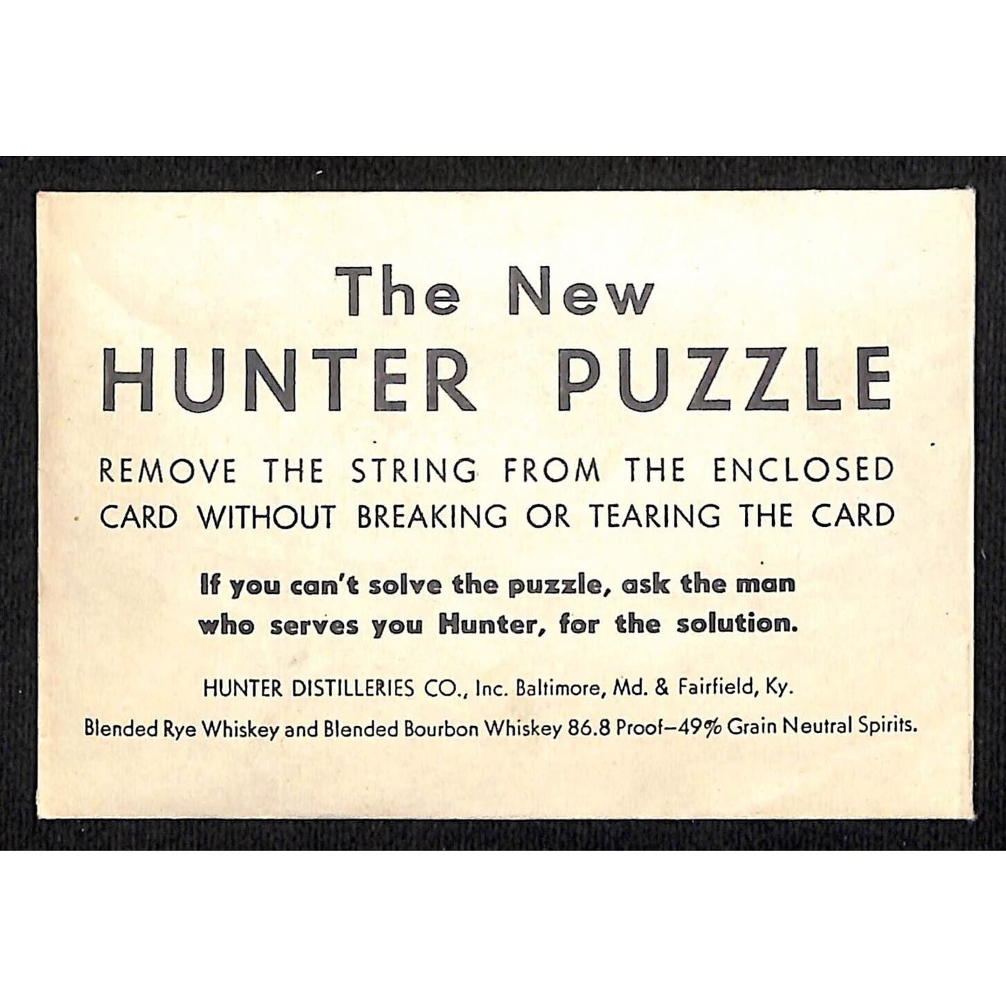 Hunter Distilleries "The New Hunter Puzzle" "First Over the Bars" c1915* VGC