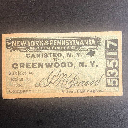 New York & Pennsylvania Railroad July 11 1917 Greenwood, NY Ticket #53517