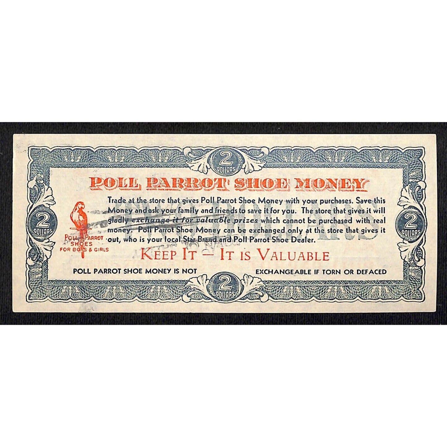 Poll Parrot Shoe Money Dealer $2 Off c1940's-50s Coupon Script 3pcs. VGC