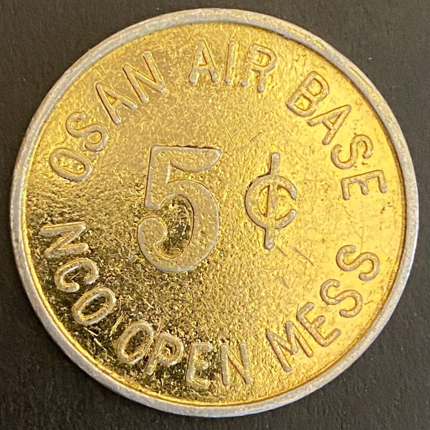 Korea Osan Air Base NCO Open Mess 5c (Gold) Alum Military Token 30mm Scarce (#3)