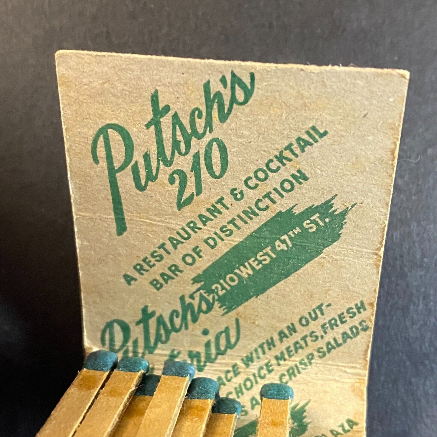 Putsch's 210 Restaurant Kansas City, MO Half Full Matchbook c1947-50's Scarce