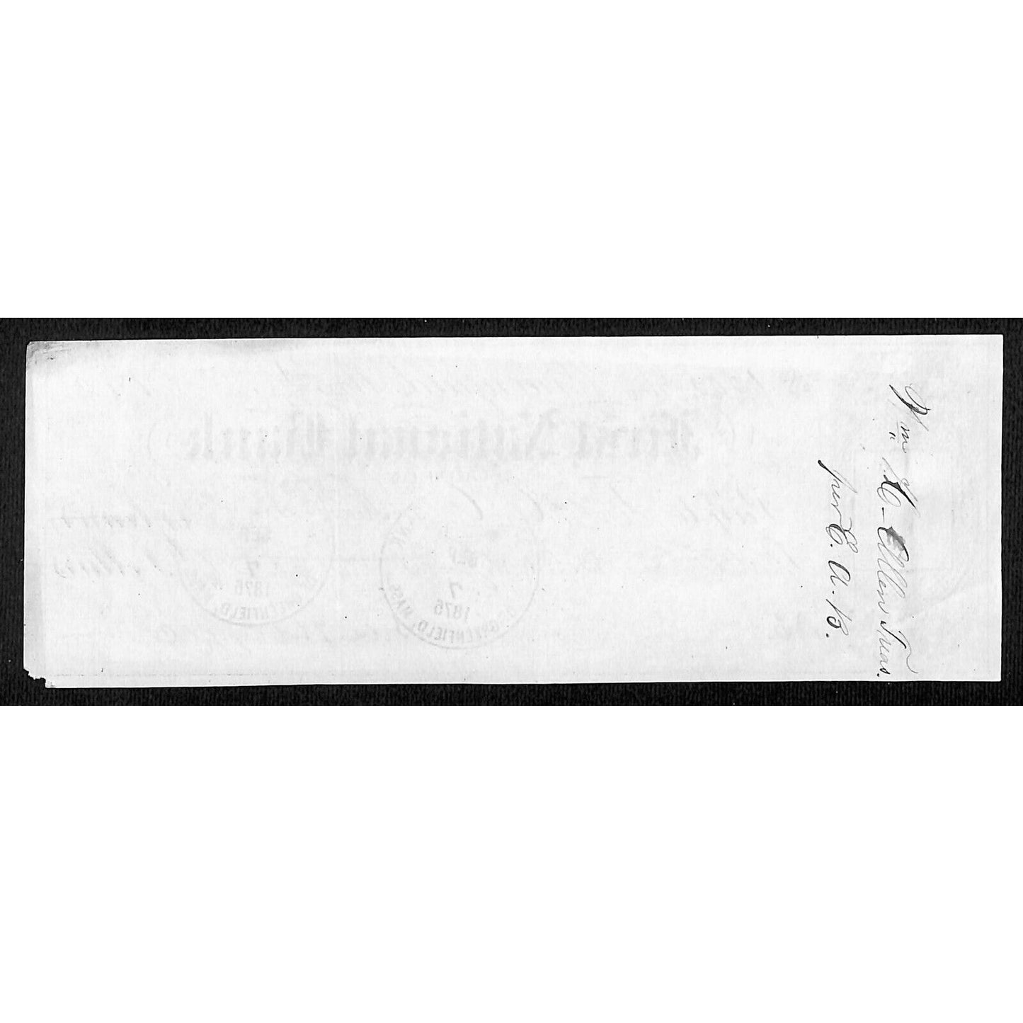 1875 First National Bank of Greenfield MASS $1,305 William H. Allen Bank Check