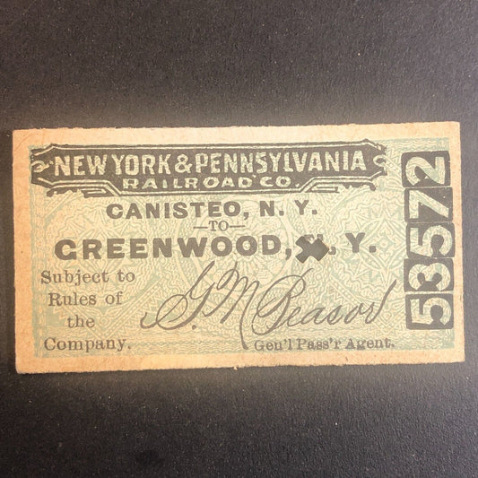 New York & Pennsylvania Railroad July 19 1917 Greenwood, NY Ticket #53572