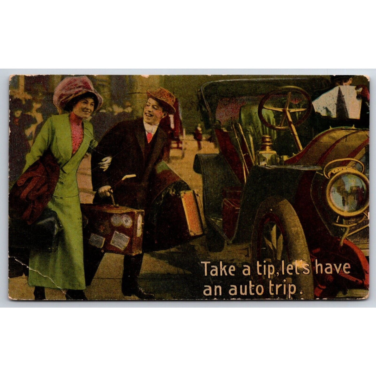 Funny Romantic Postcard "Take a Tip, Lets Have an Auto Trip" Automobile PM 1915