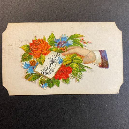 "Henry Spencer" Victorian Hidden Name Card "Affections Offering" w/ Damage