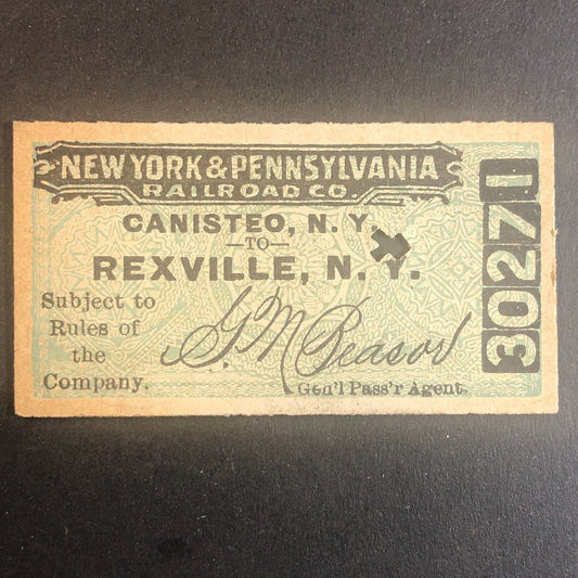 New York & Pennsylvania Railroad July 28 1917 Rexville, NY Ticket #30271
