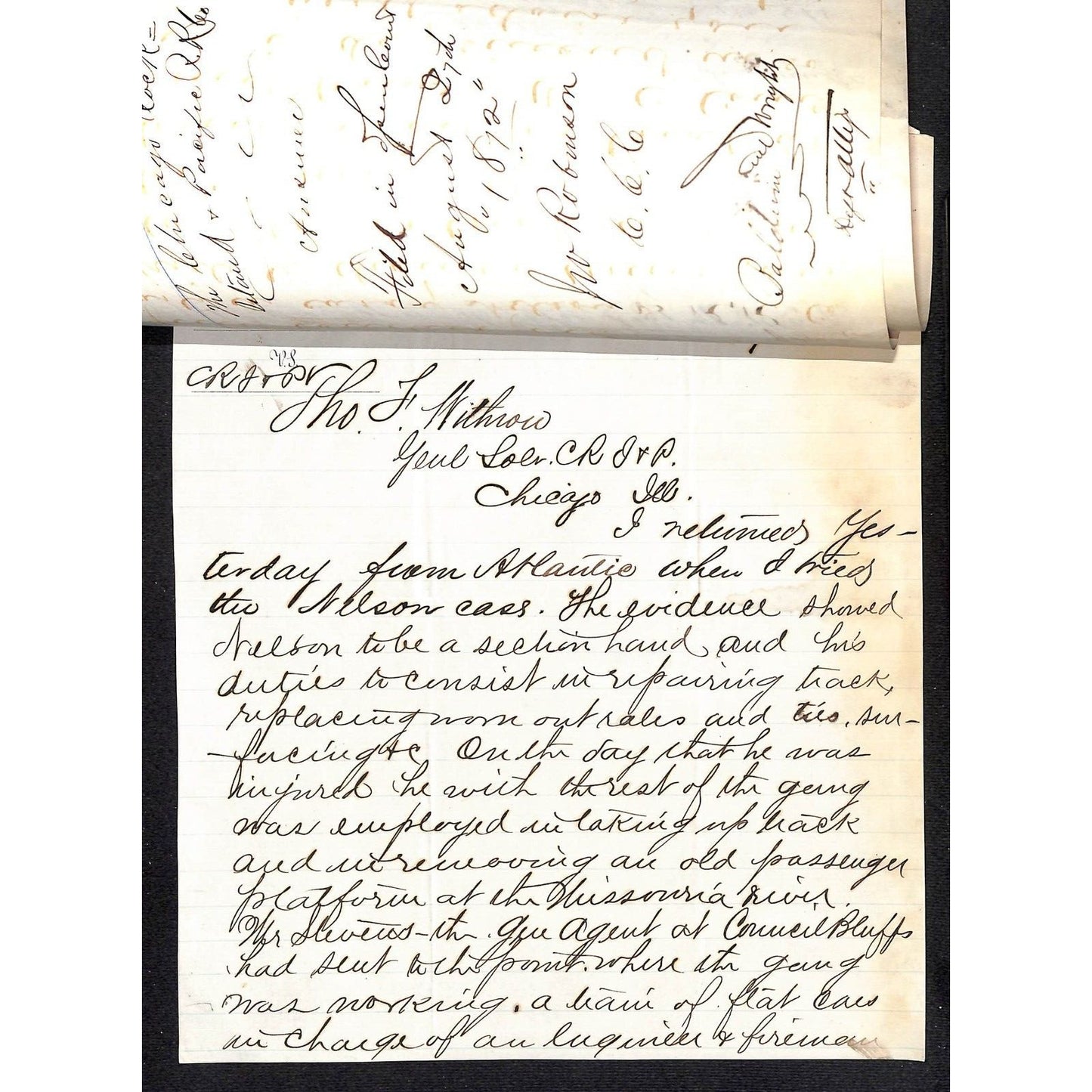 3 1872 1873 ALS Legal Letterheads re: Nelson vs. CRI&P Lawsuit / Case 4pp