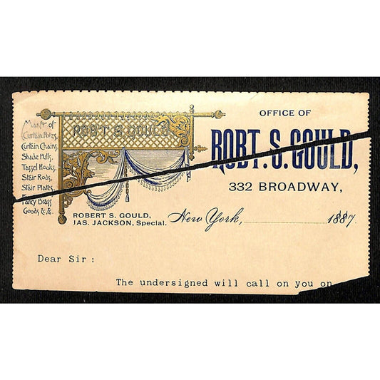 1887 Robt. S. Gould NYC Curtain Chains Shade Pulls U.S. Letter Sheet Envelope