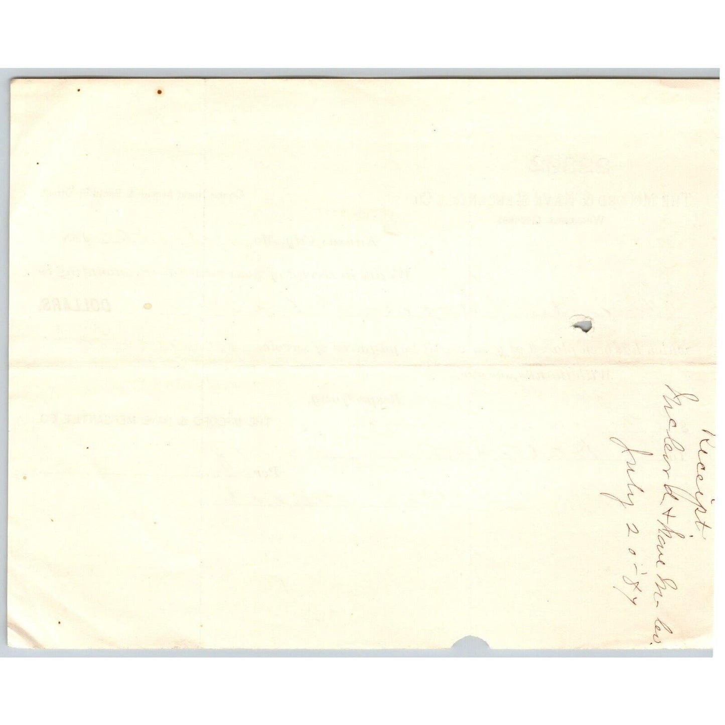 Kansas City McCord & Nave Mercantile Co. Wholesale Grocers 1887 Billhead Receipt