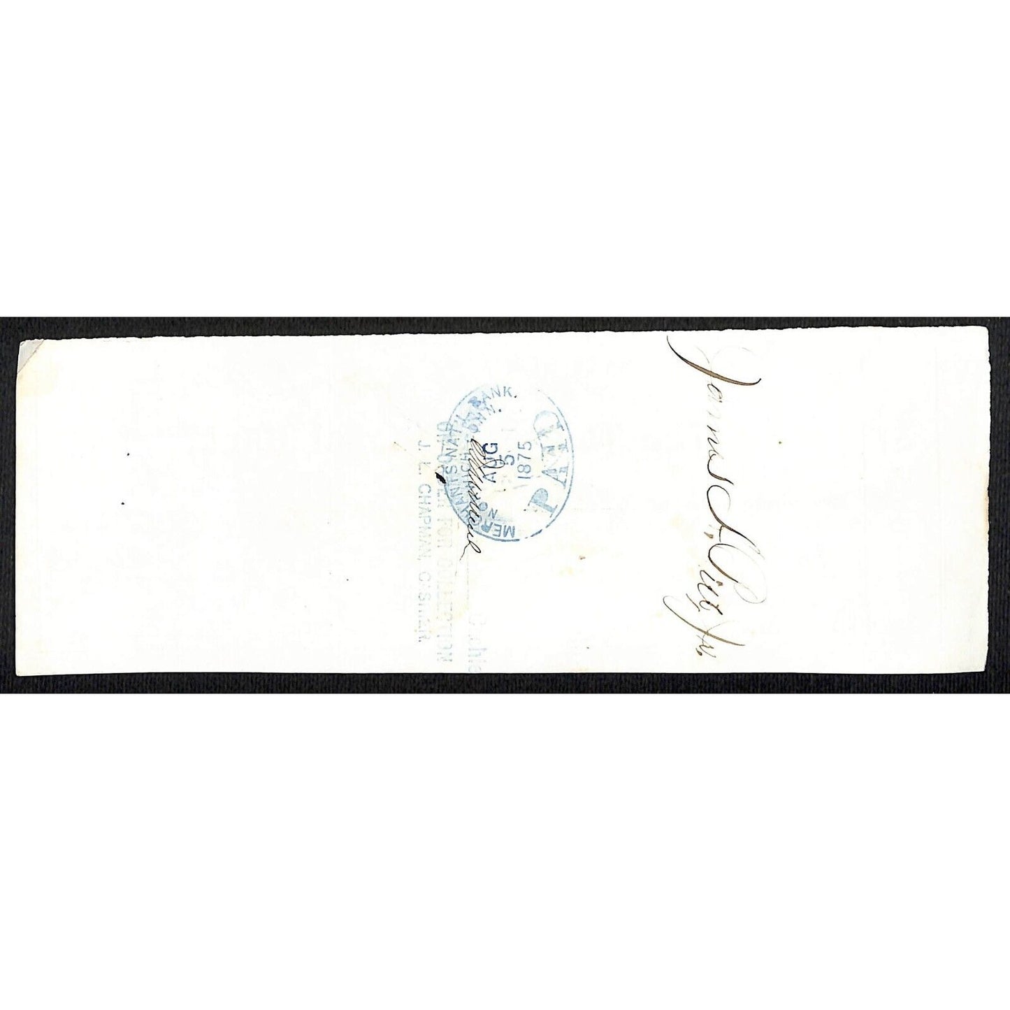 James A. Bill* 1875 Thames National Bank Lyme CT on Rev Stamp Check Stock (#14)