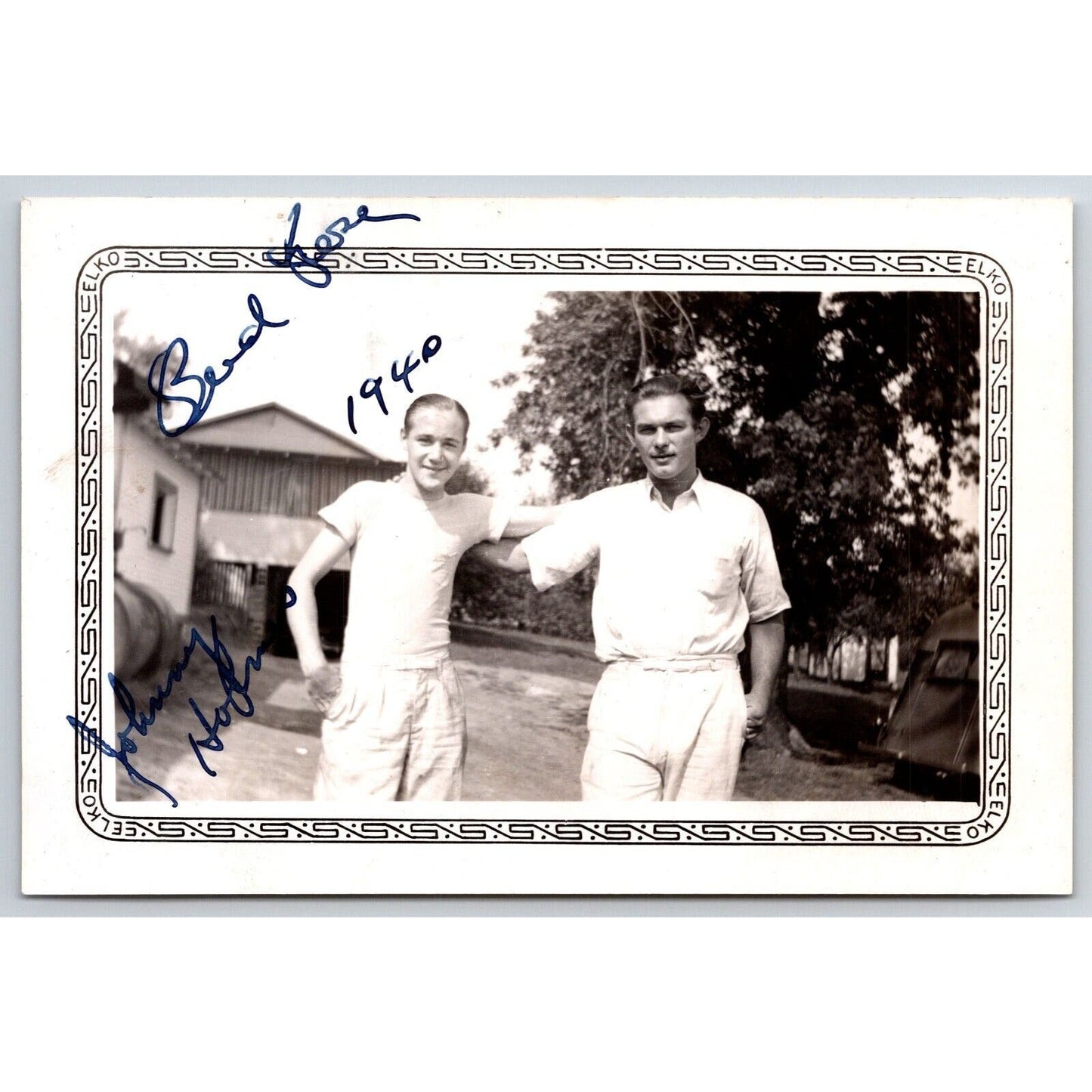 Bud ?? & Johnny ?? 1940 Auto Racing Candid Photo 3 1/4"x5"