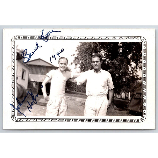 Bud ?? & Johnny ?? 1940 Auto Racing Candid Photo 3 1/4"x5"