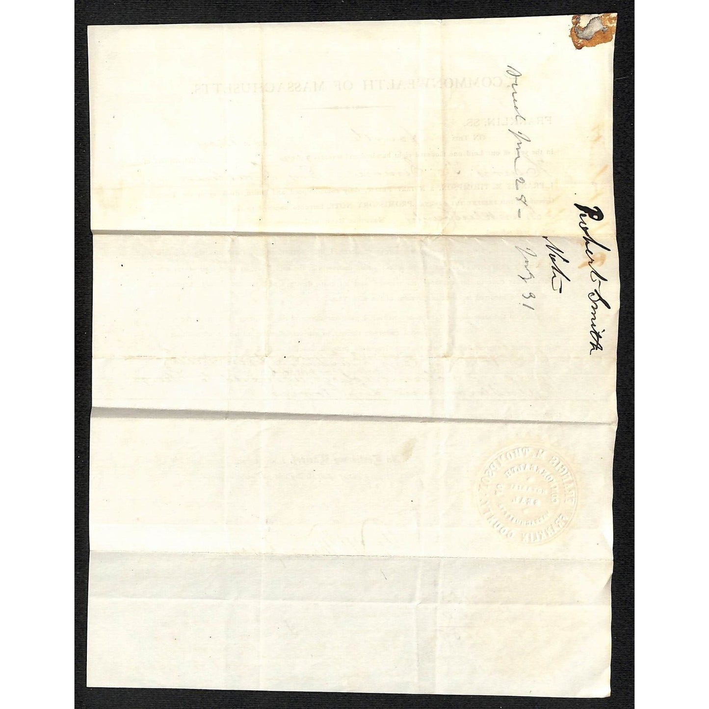 1874 Franklin Co. National Bank Greenfield, MA Promissory Note + Notarized Page