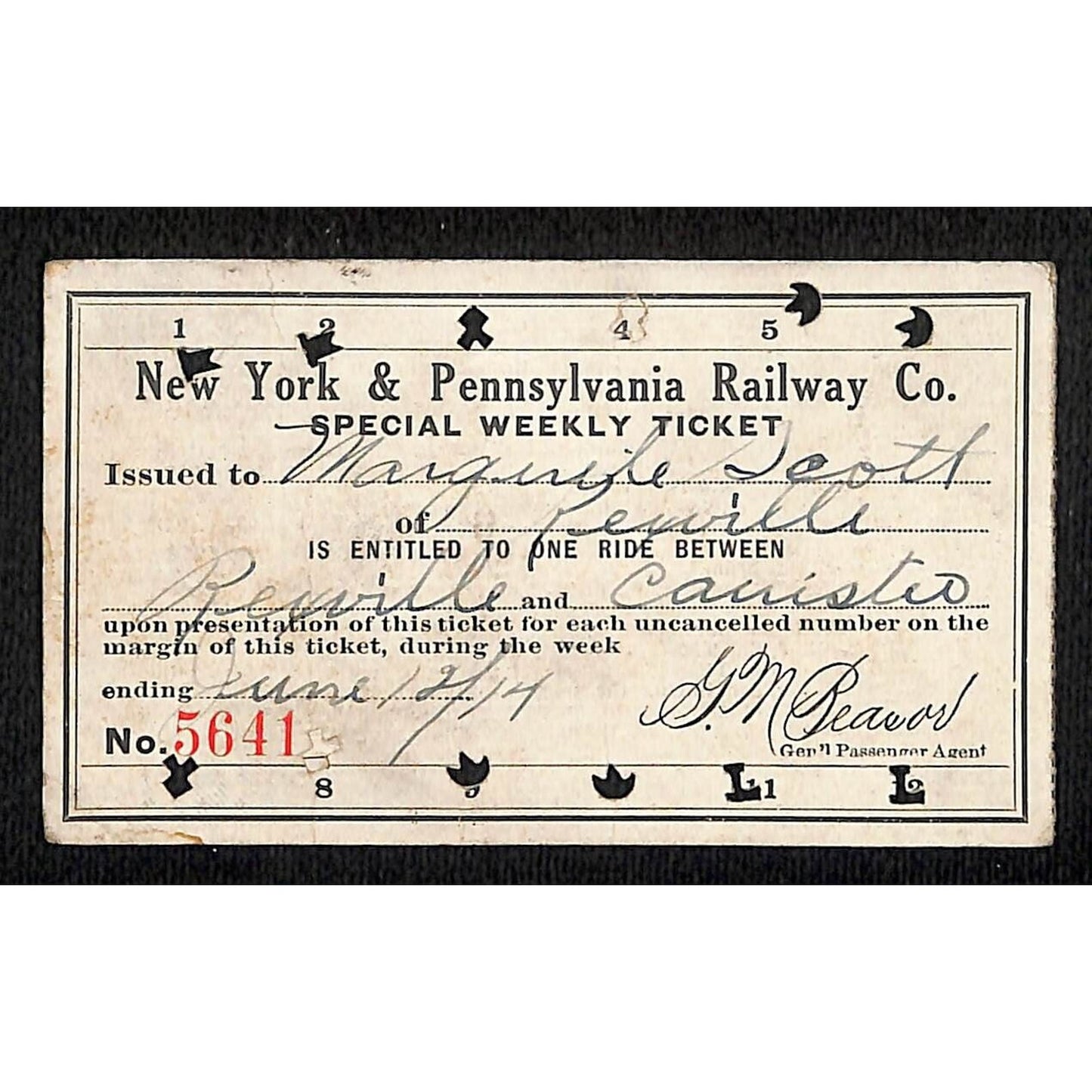New York & Pennsylvania Ry 1914 Special Weekly Ticket Scarce #5641