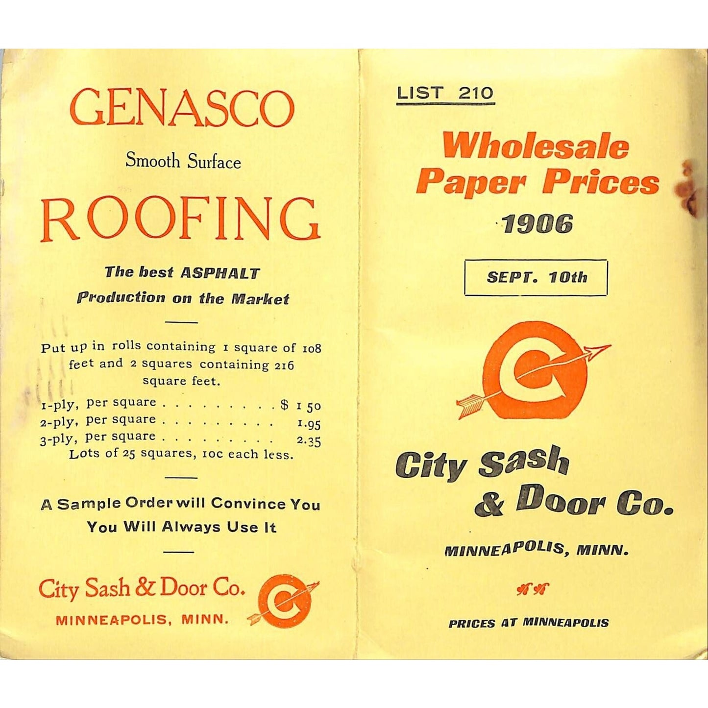 City Sash & Door Co. Minn. 1906 Catalogs, Samples & Covers VGC Scarce