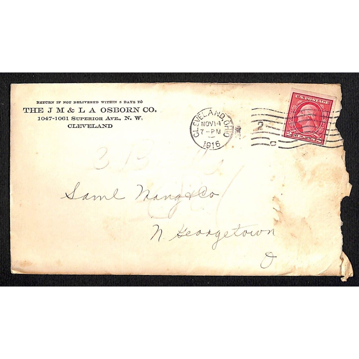 J M & L A Osborn Co. Cleveland / Samuel Wang Co* North Georgetown 1916 Cover