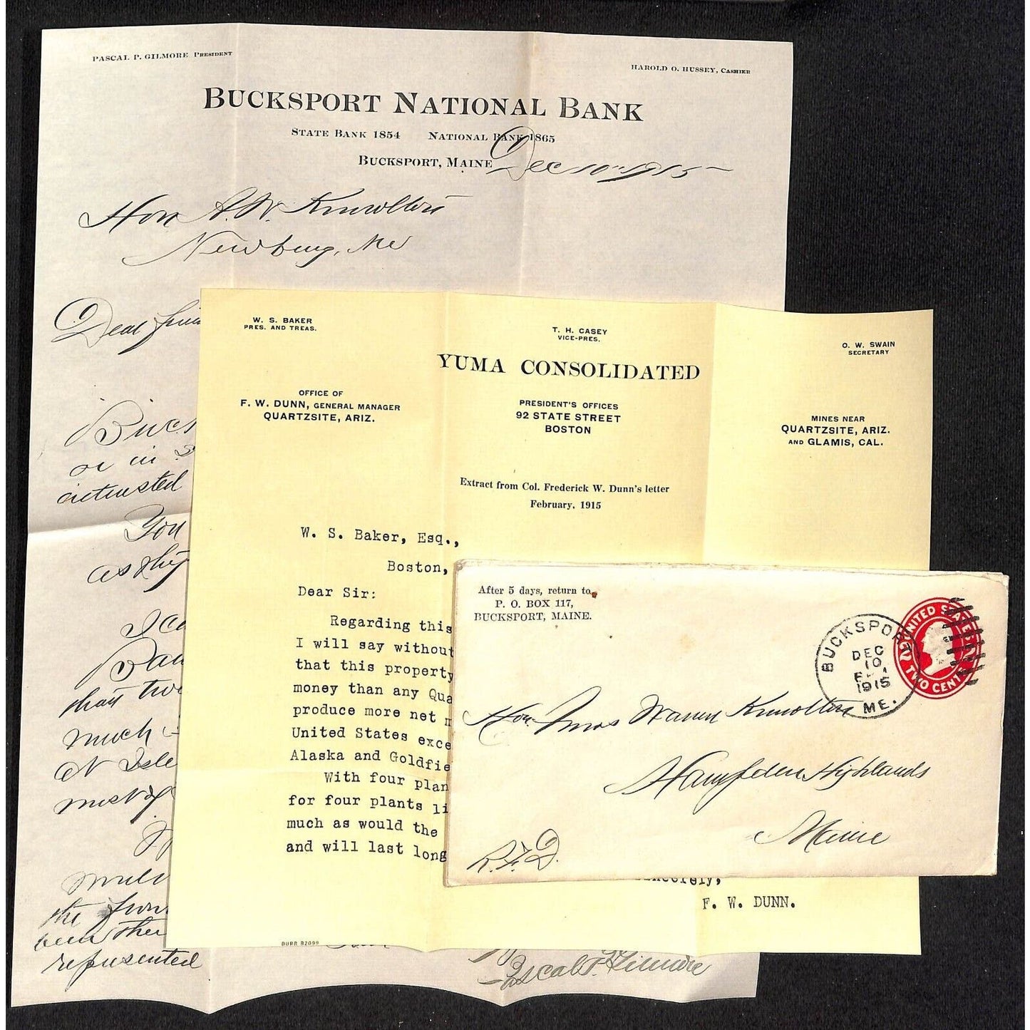 Bucksport ME Bucksport National Bank 1919 Letterhead & Cover Yuma Gold Knowlton*