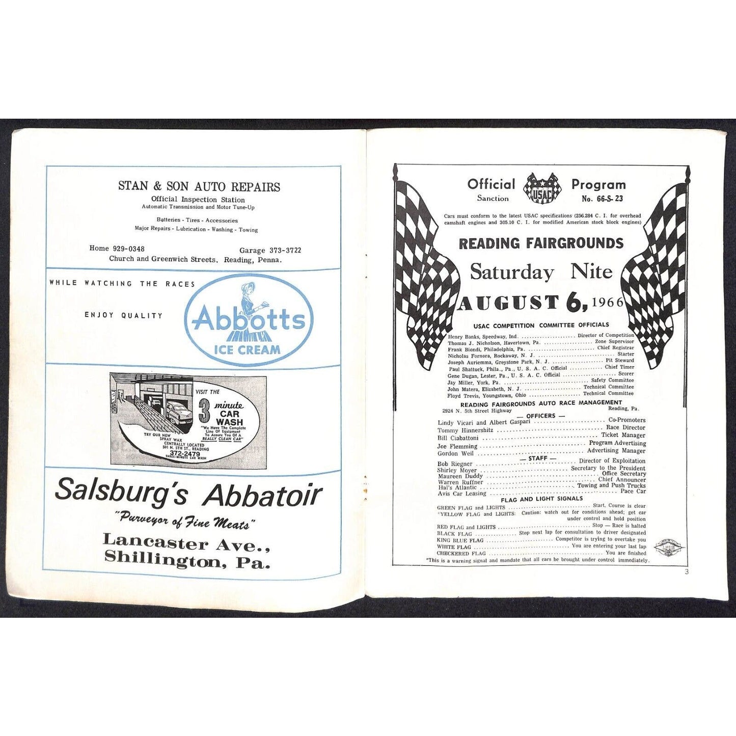 Reading Fairgrounds 1966 USAC Auto Races Program Sprint Car 8p* Scarce VGC Mario